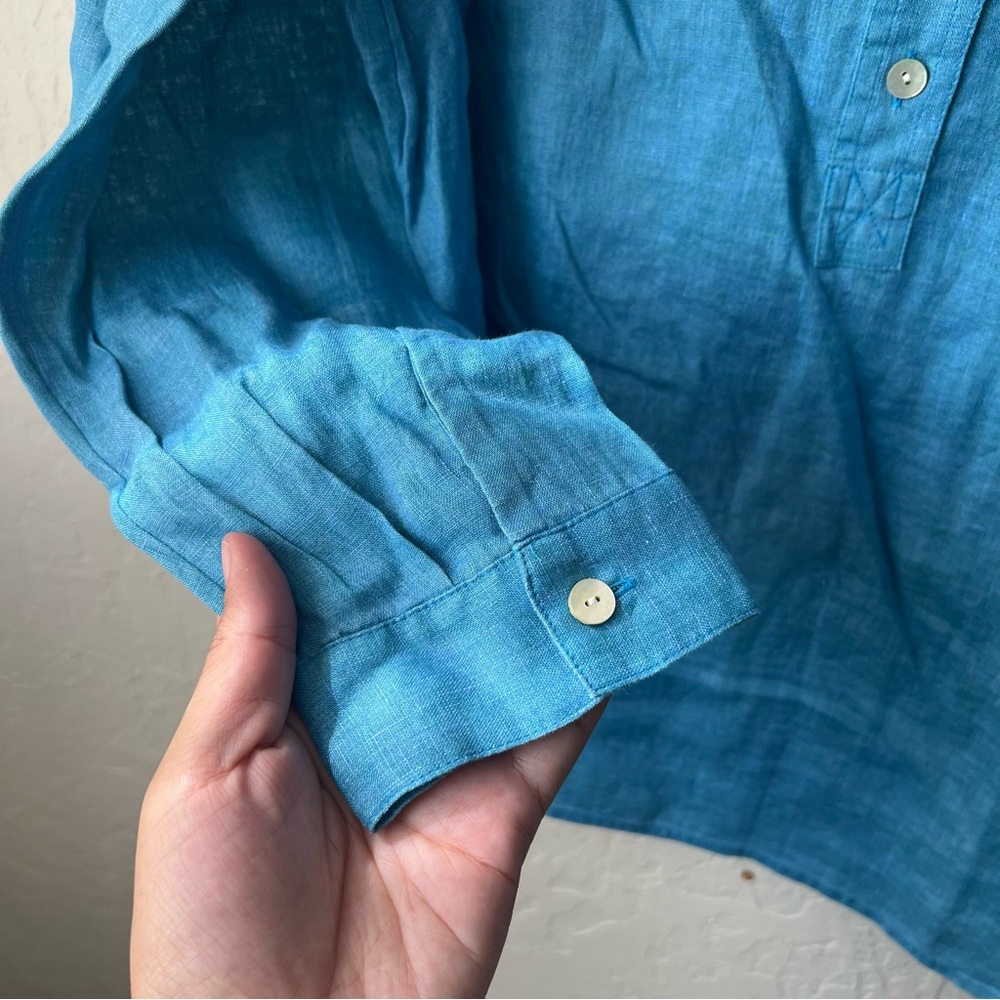J. Jill Love Linen Tunic Henley Shirt Chambray Coastal Beach Resortwear - Picture 5 of 9